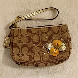 Coach Signature Wristlet With Floral Applique